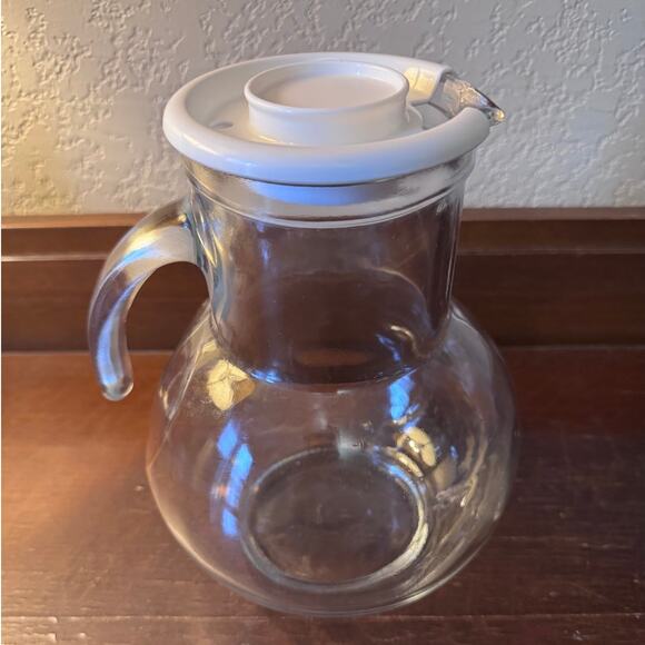Vintage Other - Vintage Clear Glass Pitcher with White Plastic Lid - Italy